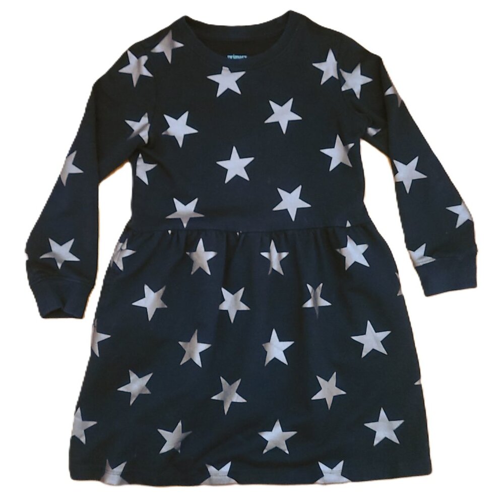 Primary Girls Sweatshirt Dress Black Silver Star Accents Size 6-7 Year